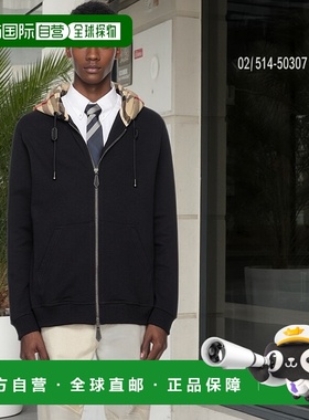 1h可退 香港直邮Burberry 巴宝莉 男士 黑色 Check Hood Cotton Z
