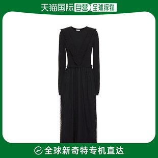 Valentino 香港直邮Red 女士荷叶边弹性针织点子花六角网眼纱中长