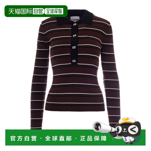 Ganni 长袖条纹针织Polo衫 A11700042649