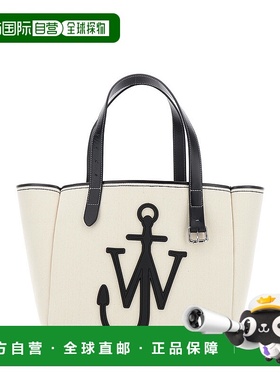 香港直邮J.W. Anderson 女士 JW on the 白色徽标正面帆布皮革购