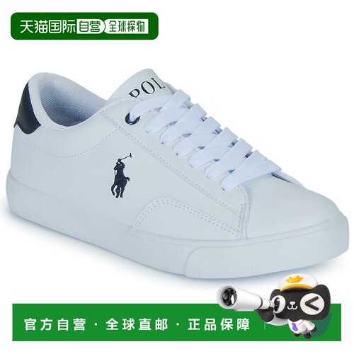 欧洲直邮polo ralph lauren 儿童白色皮革平底低帮徽标休闲鞋