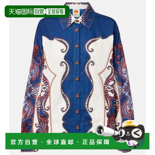 1h可退 香港直邮FARM RIO 女士 蔓藤花纹围巾领印花棉质衬衫