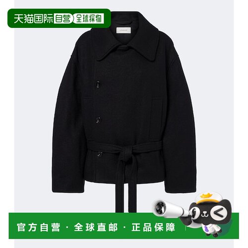香港直邮Lemaire 女士 双排扣羊驼毛羊毛大衣 black黑色 舒适时尚