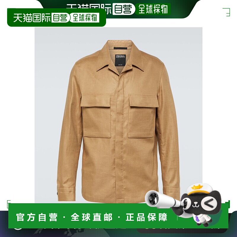 1h可退 香港直邮zegna 杰尼亚 男士 亚麻衬衫式夹克 beige米色 舒