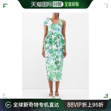 香港直邮Kika Vargas 女士Anne 杜鹃印花塔夫绸中长连衣裙