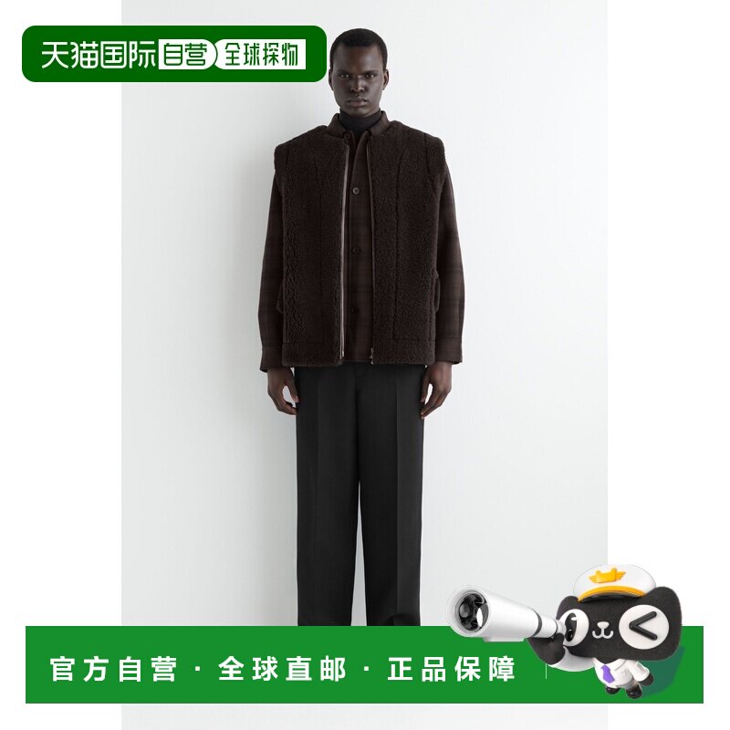 自营欧洲直邮COS 男士棕色羊羔毛皮质工装马甲