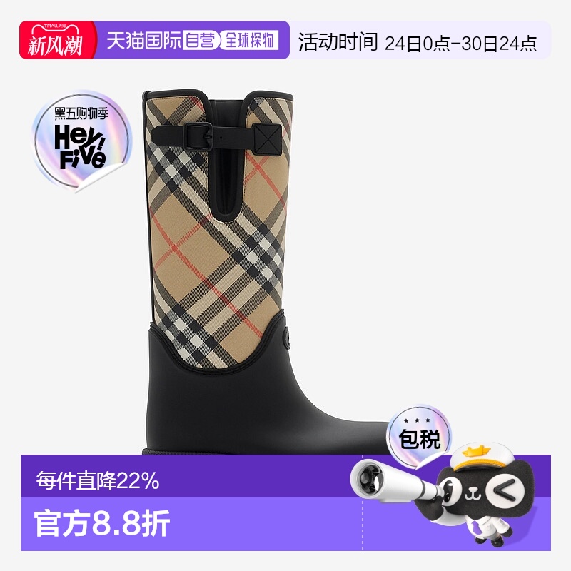 欧洲直邮Burberry博柏利 Marsh 骑士印章装饰圆头搭扣高筒靴雨靴