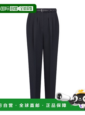 香港直邮Dior 黑色褶裥束带休闲裤 241P04A1166直筒裤