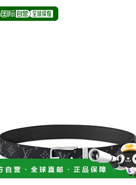 自营欧洲直邮LV路易威登 Pont Neuf男士黑色涂层帆布老花图案腰带