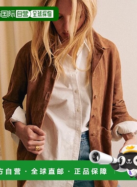 自营欧洲直邮Sezane 女士驼色羊皮夹克时尚休闲保暖翻领外套