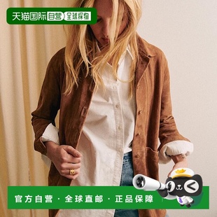 自营欧洲直邮Sezane 休闲保暖翻领外套 女士驼色羊皮夹克时尚