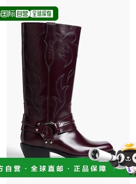 1h可退 香港直邮Sandro 女士 刺绣皮质牛仔靴子 SFACH01171BORDEA