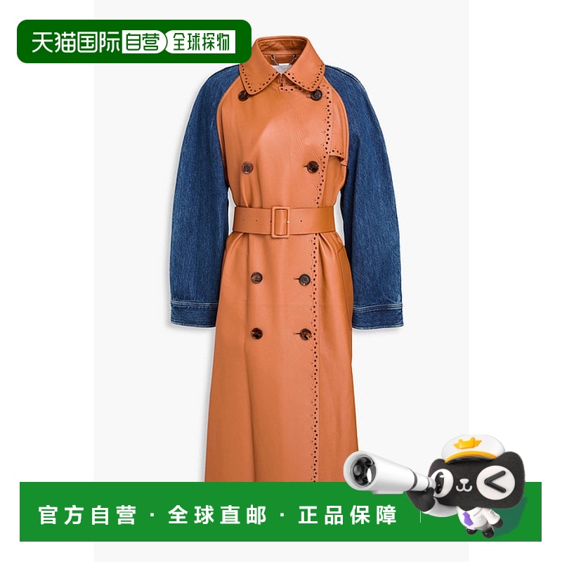1h可退 香港直邮Chloe 蔻依 女士 牛仔布拼接皮革风衣 CHC22SCM17