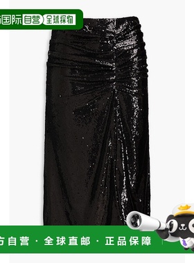 1h可退 香港直邮Maje 女士 褶皱珠片针织中长半身裙 MFPJU01129NO