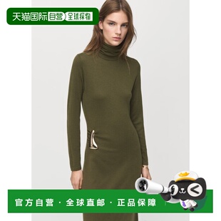 自营欧洲直邮Mango芒果 女士卡其色高领针织连衣裙 配胸针