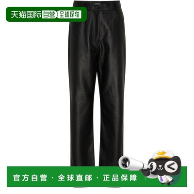 自营欧洲直邮Toteme Trousers女士黑色牛皮直筒长裤休闲裤直筒裤