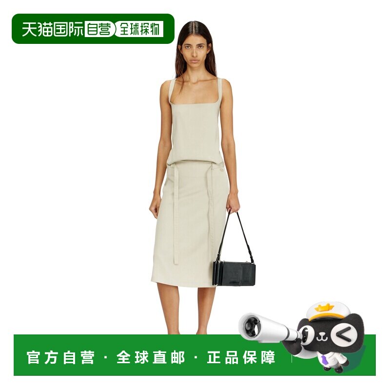 自营欧洲直邮Diesel迪赛 女士米色莱赛尔露背围裙式中长连衣裙