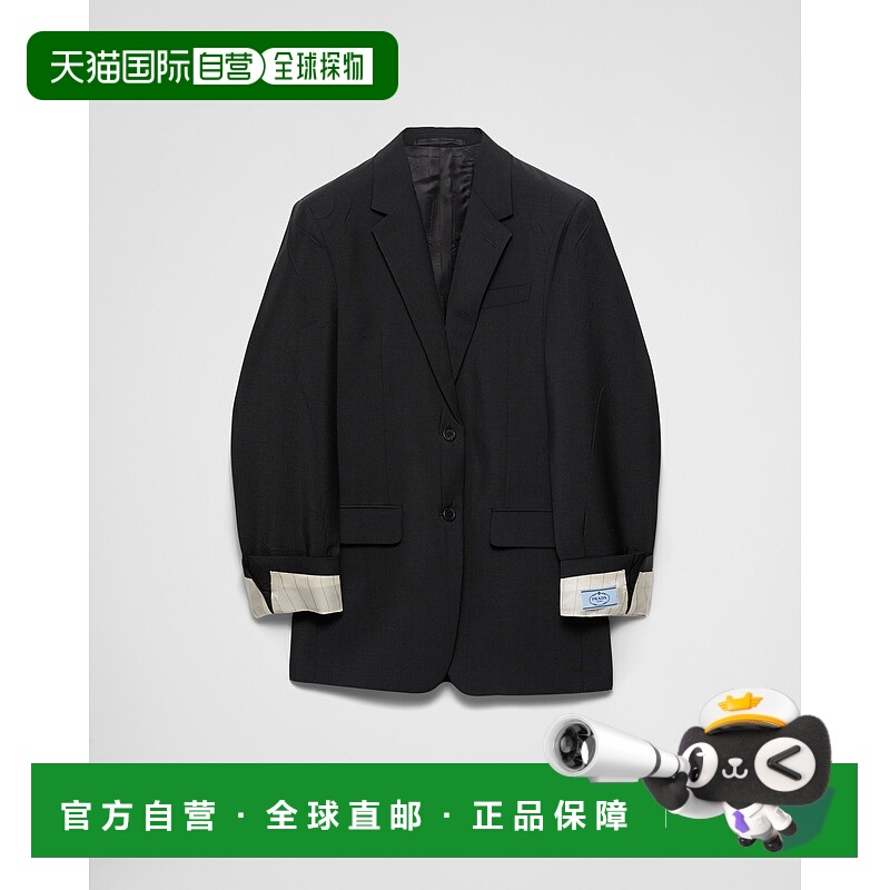 自营欧洲直邮Prada普拉达 女士黑色马海毛纽扣开合外套