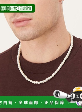 1h可退 香港直邮ASOS 男士 6mm 设计短款玻璃人造珍珠项链(白色)