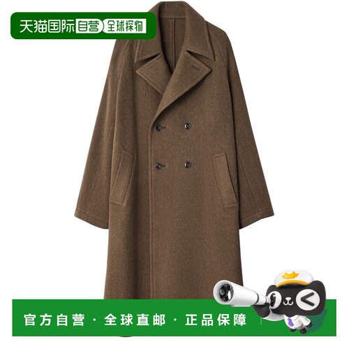 自营欧洲直邮LEMAIRE 女士陶土棕棉羊毛羊驼毛混纺双排扣柔软大衣