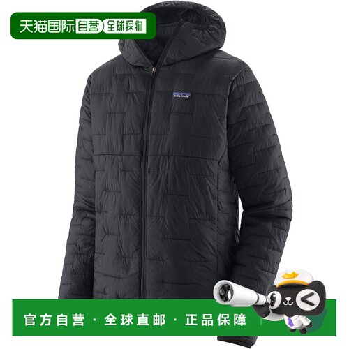 自营欧洲直邮Patagonia Micro Puff男士黑色尼龙连帽羽绒服
