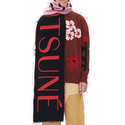 自营欧洲直邮MAISONKITSUNE男女同款黑色羊毛拼色印花大LOGO图案