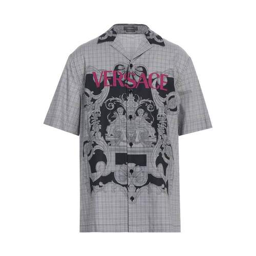 1h可退 香港直邮versace 范思哲 男士 格纹衬衫 black黑色 舒适时