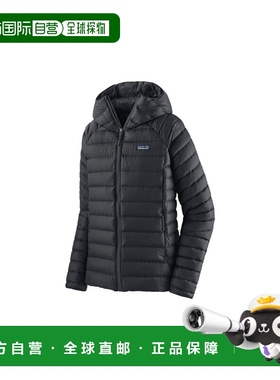 自营欧洲直邮PATAGONIA DOWN SWEATER女士黑色再生尼龙连帽羽绒服