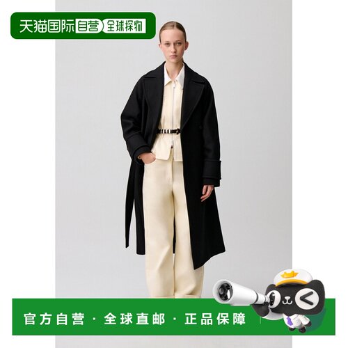 自营欧洲直邮Claudie Pierlot 女士黑色羊毛混纺中长款大衣长袖