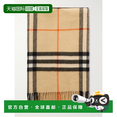 香港直邮Burberry 巴宝莉 女士 流苏格纹羊绒围巾 8085931SAND