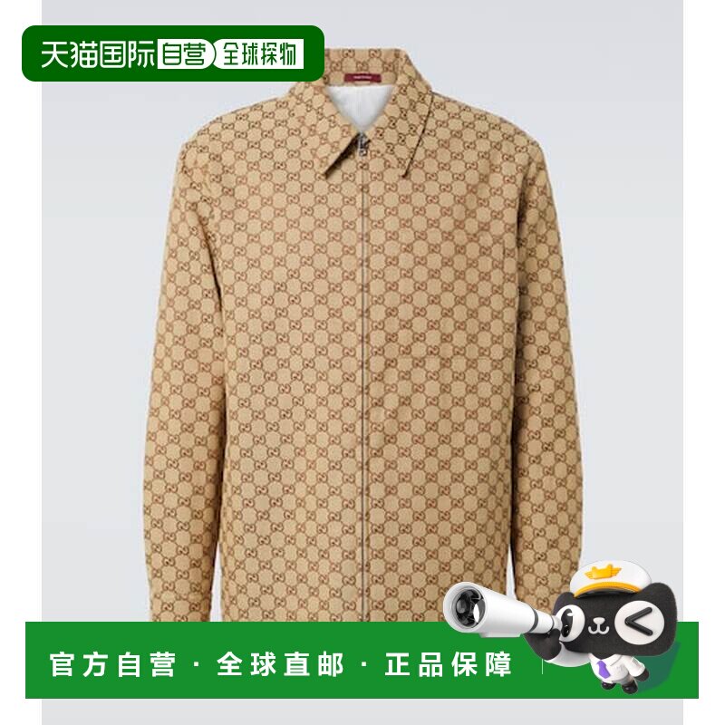 1h可退 香港直邮Gucci 古驰 男士 GG 帆布棉混纺衬衫式夹克