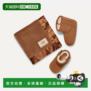 自营欧洲直邮UGG 婴儿栗色Classic靴子和Lovey毛毯