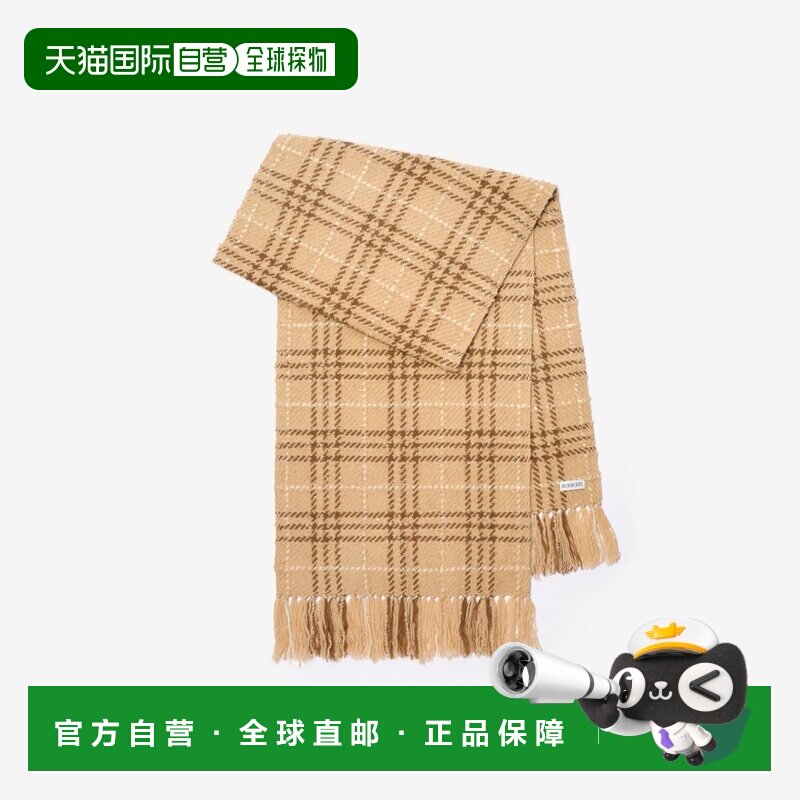 自营欧洲直邮Burberry博柏利 女士米色羊绒羊毛丝质格纹亮片围巾