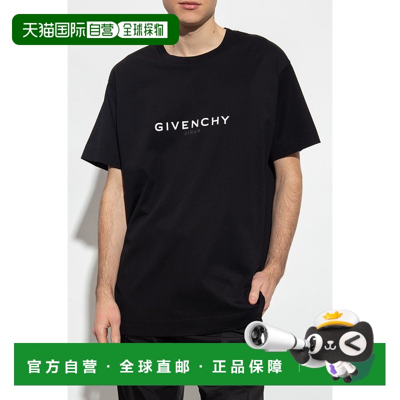 香港直邮Givenchy 黑色徽标印花圆领T恤 BM71533Y6BM