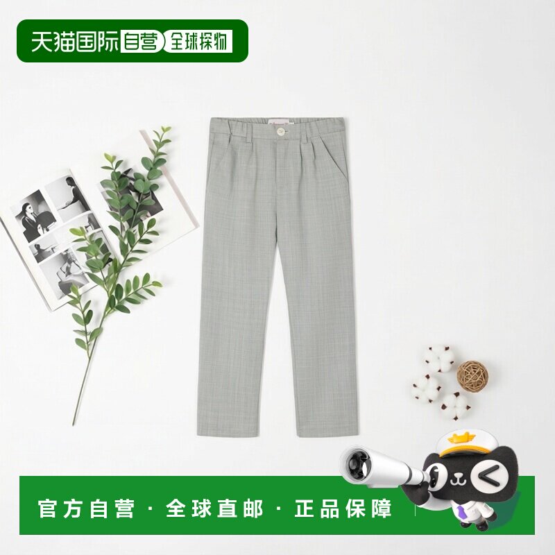 欧洲直邮Bonpoint小樱桃 Stephen男孩石板绿羊毛褶皱西裤裤子