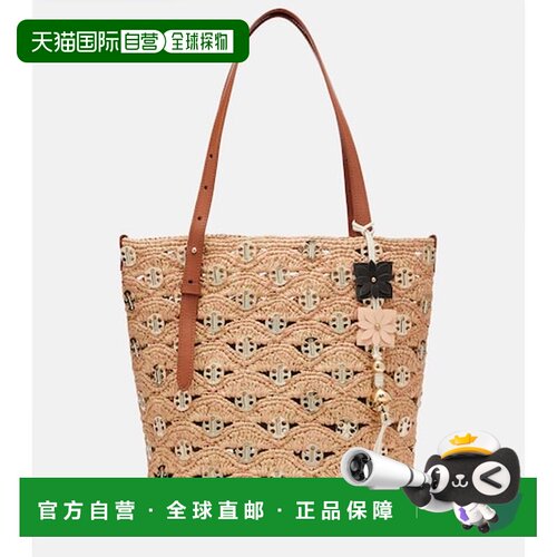 香港直邮Rabanne 女士 小号精饰拉菲草编织手提包
