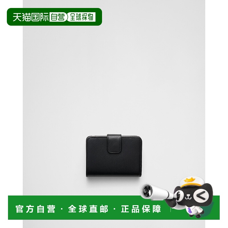 自营欧洲直邮Prada普拉达 Saffiano女士黑色小牛皮三角标识小号按