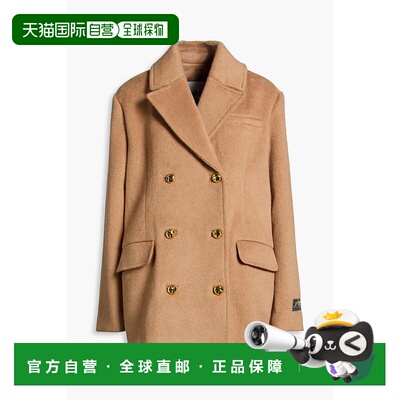 香港直邮GANNI 甘尼 女士 双排扣羊毛混纺毛毡大衣 W0876399LATTE