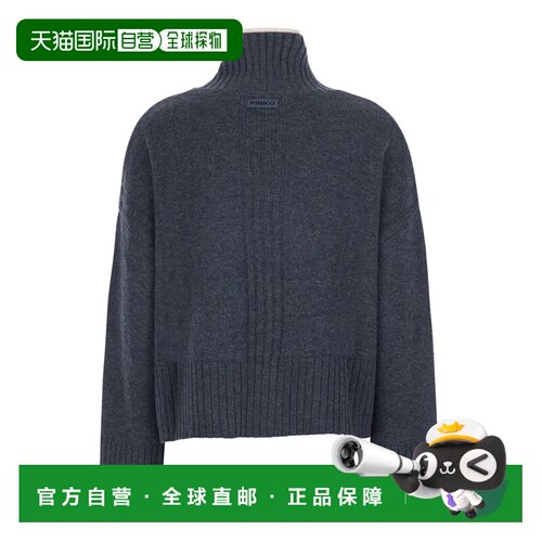 1h可退 香港直邮Pinko 品高 女士 Back 灰色高领徽标拼缀羊毛羊绒