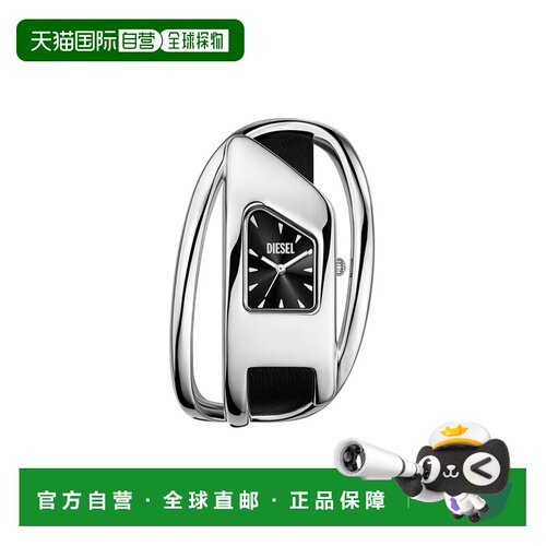 自营欧洲直邮Diesel迪赛 Wrap-D女士银灰色/黑色皮革腕表44mm