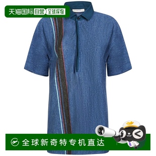 香港直邮The 女士 1h可退 Row 舒 Eddie亚麻条纹POLO衫 blue蓝色