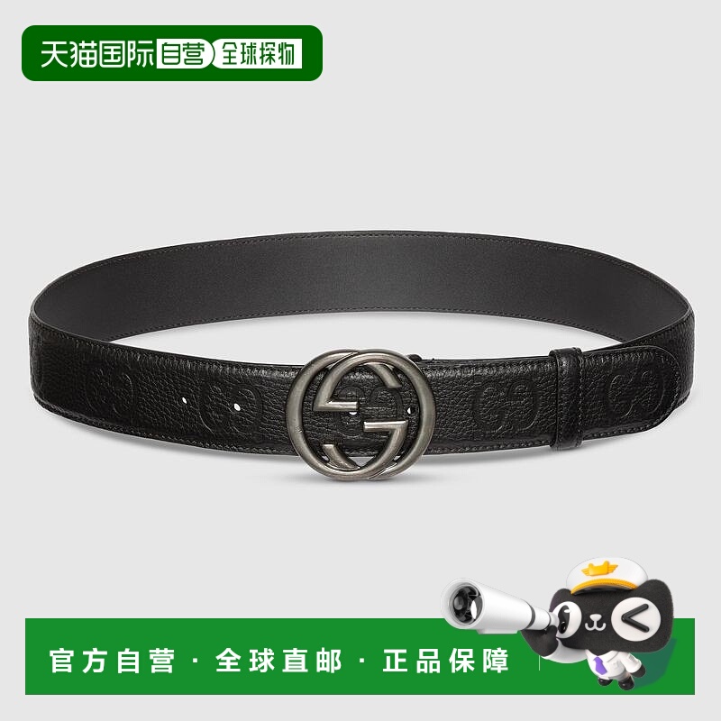 自营欧洲直邮Gucci古驰男士黑色皮革GG腰带皮带