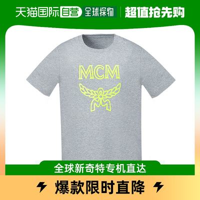 香港直邮MCM MEN T-SHIRT S 男士灰色霓虹黄同色徽标印花 T 恤 MH