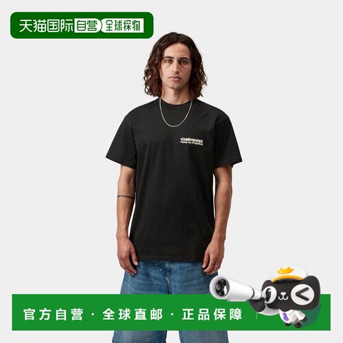 自营欧洲直邮Carhartt WIP Cubist男士黑色棉质印花短袖T恤