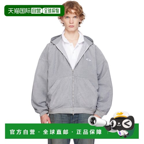 1h可退 香港直邮Balenciaga 巴黎世家 男士 灰色 Denim Logo 连帽