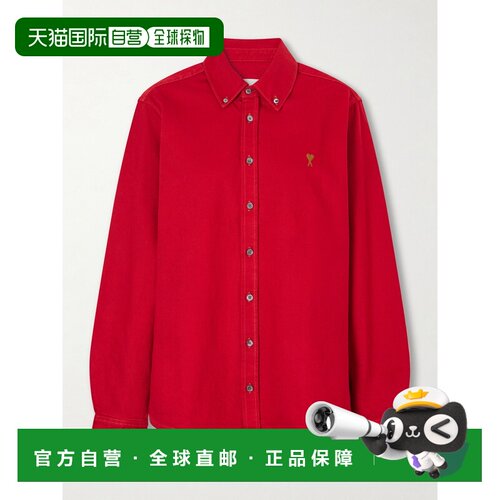 香港直邮Ami Paris 女士 Logo刺绣棉质斜纹布衬衫 USH786DE0133RO