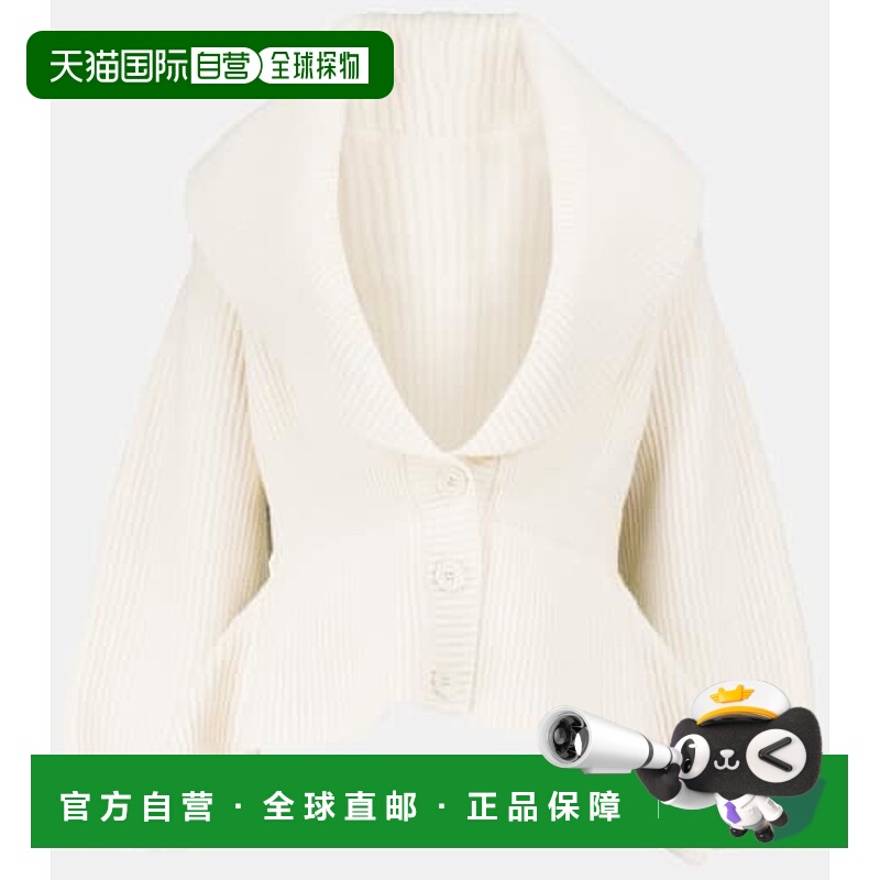 香港直邮Alaia 女士 羊毛羊绒收腰针织开衫 white白色 舒适时尚