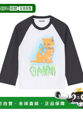 1h可退 香港直邮GANNI 甘尼 女士 court à imprime chat T恤 T43
