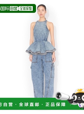 1h可退 香港直邮alaia 女士 收腰牛仔荷叶边下摆上衣 AA9H1410T53