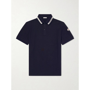 美国直邮Moncler 盟可睐 男士 Logo-Appliqued 蜂巢纹针织棉质Pol
